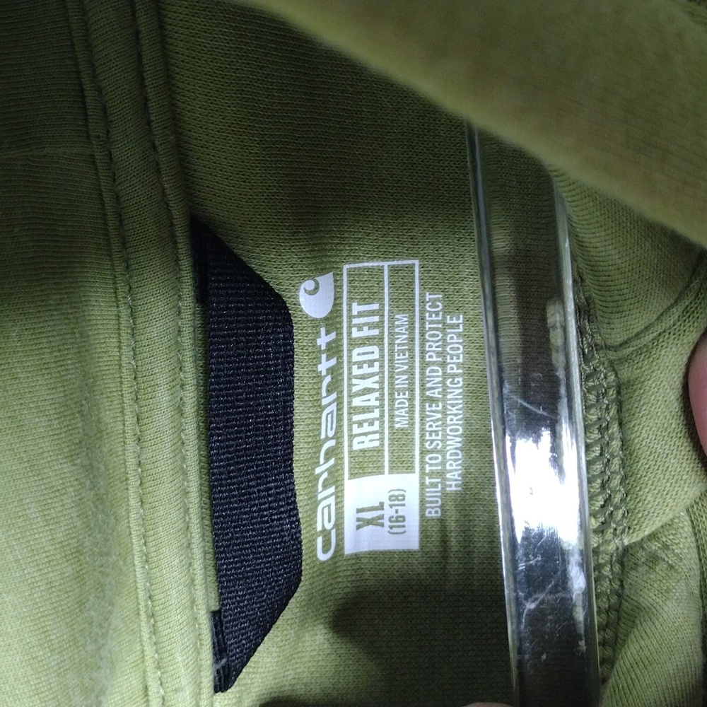 Carhartt Relaxed Fit Midweight Logo Sleeve Fleece Hoodie Olive Green  Womens XL - Picture 2 of 6